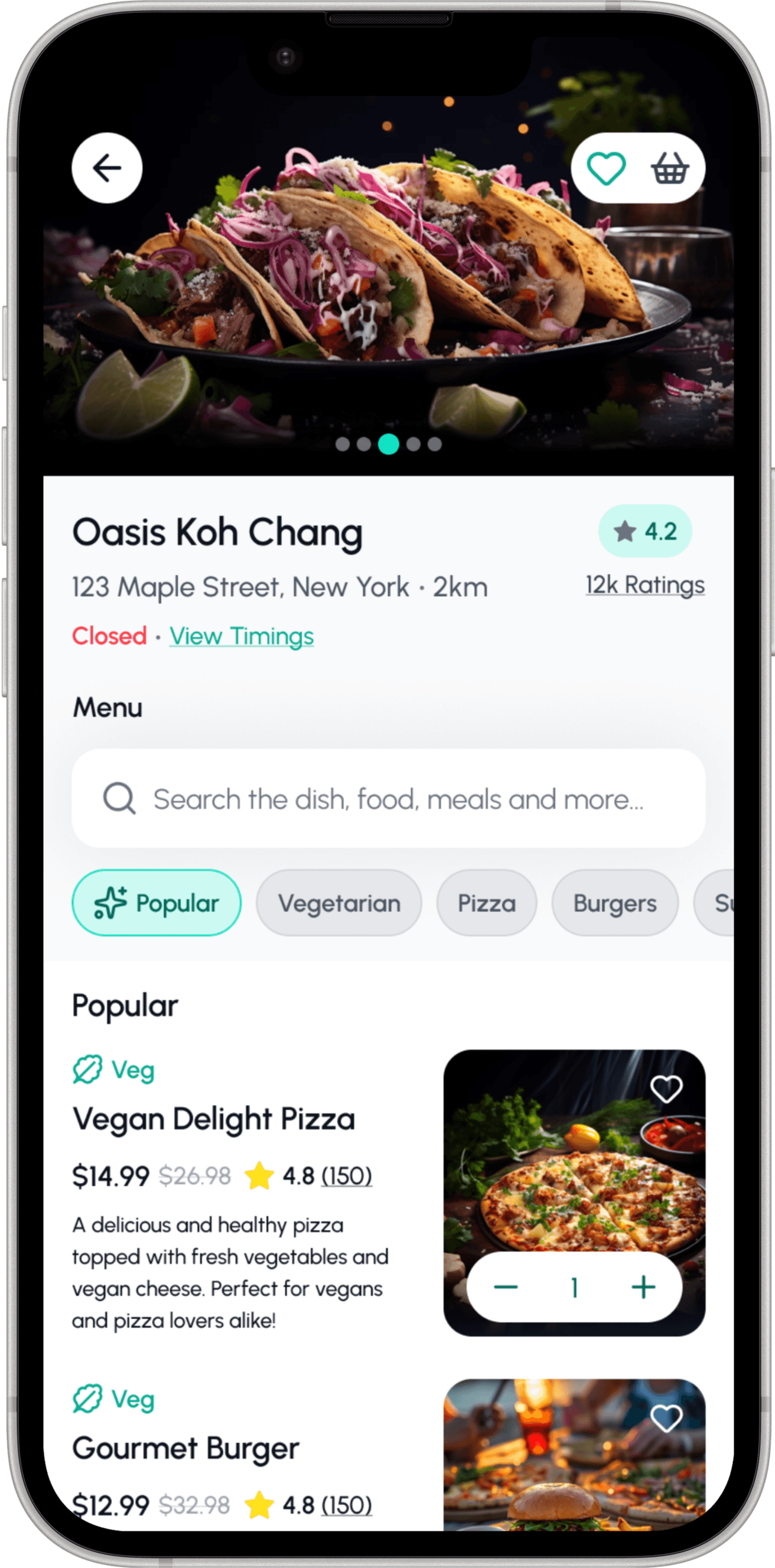 Food delivery screen