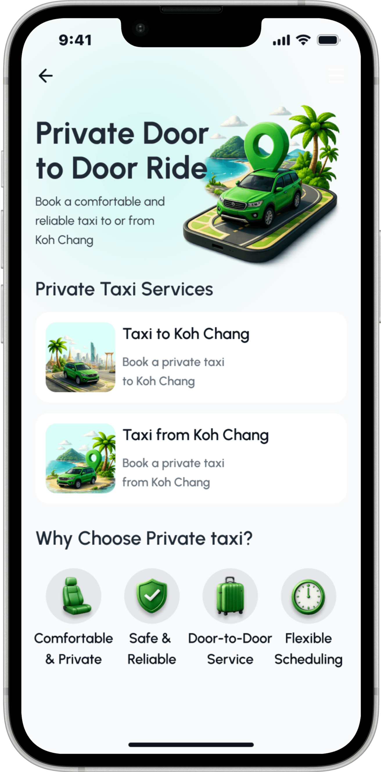 Private taxi screen